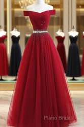 Custom Made Burgundy Off Shoulder Formal Prom Dresses, Burgundy Formal Dresses, Off Shoulder Formal Dresses, Bridesmaid Dresses